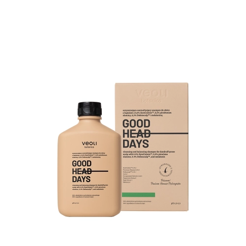 Oczyszczająco-normalizujący szampon do skóry z łupieżem z 0,5% SymCalmin™, 0,5% piroktonem olaminy, 0,3% Defenscalp™ i melatoniną GOOD HEAD DAYS